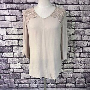 Chico's Beige Gauzy Semi Sheer Blouse Size L